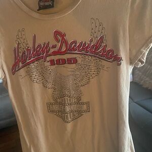 cream and red 105th Harley Anniversary t-shirt